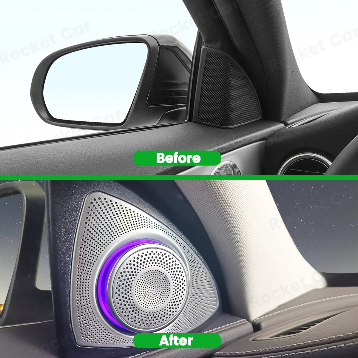 3/64 색상 메르세데스 벤츠 W205 W213 W222 X253 W177 GLB A/C/E/GLC/S 클래스 자동차 3D 경적 액세서리 용 LED 회전 트위터 스피커