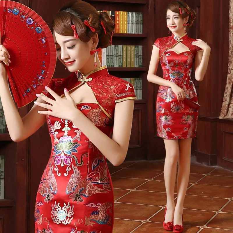 Cheongsam Wedding Dress Chinese Traditional Modern Lace 5XL female evening dress chinese dress