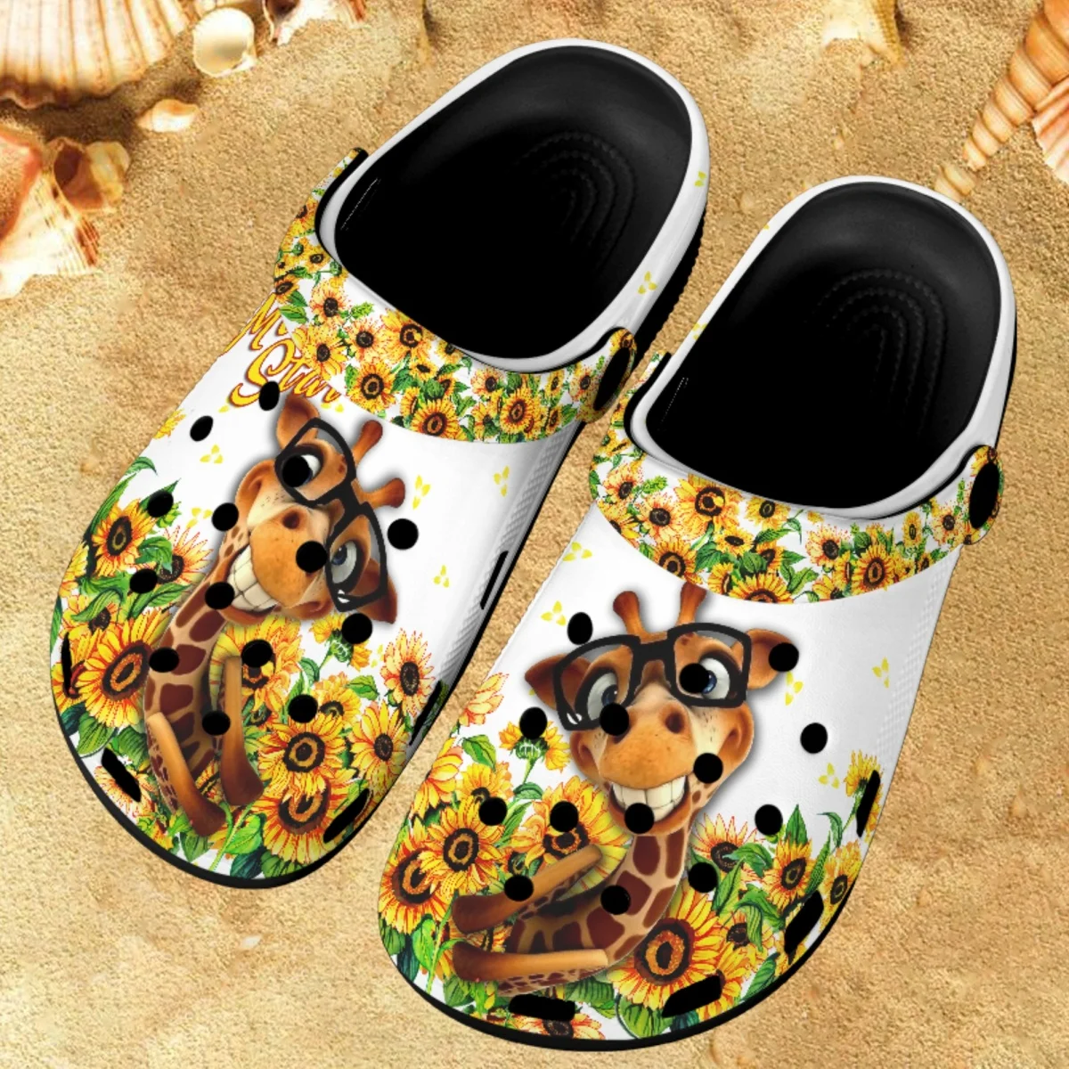 Summer Sandals for Giraffe Lovers Animal with Sunflower Brand Designer Outdoor Breathable Women Home Slippers Beach Slides Girls