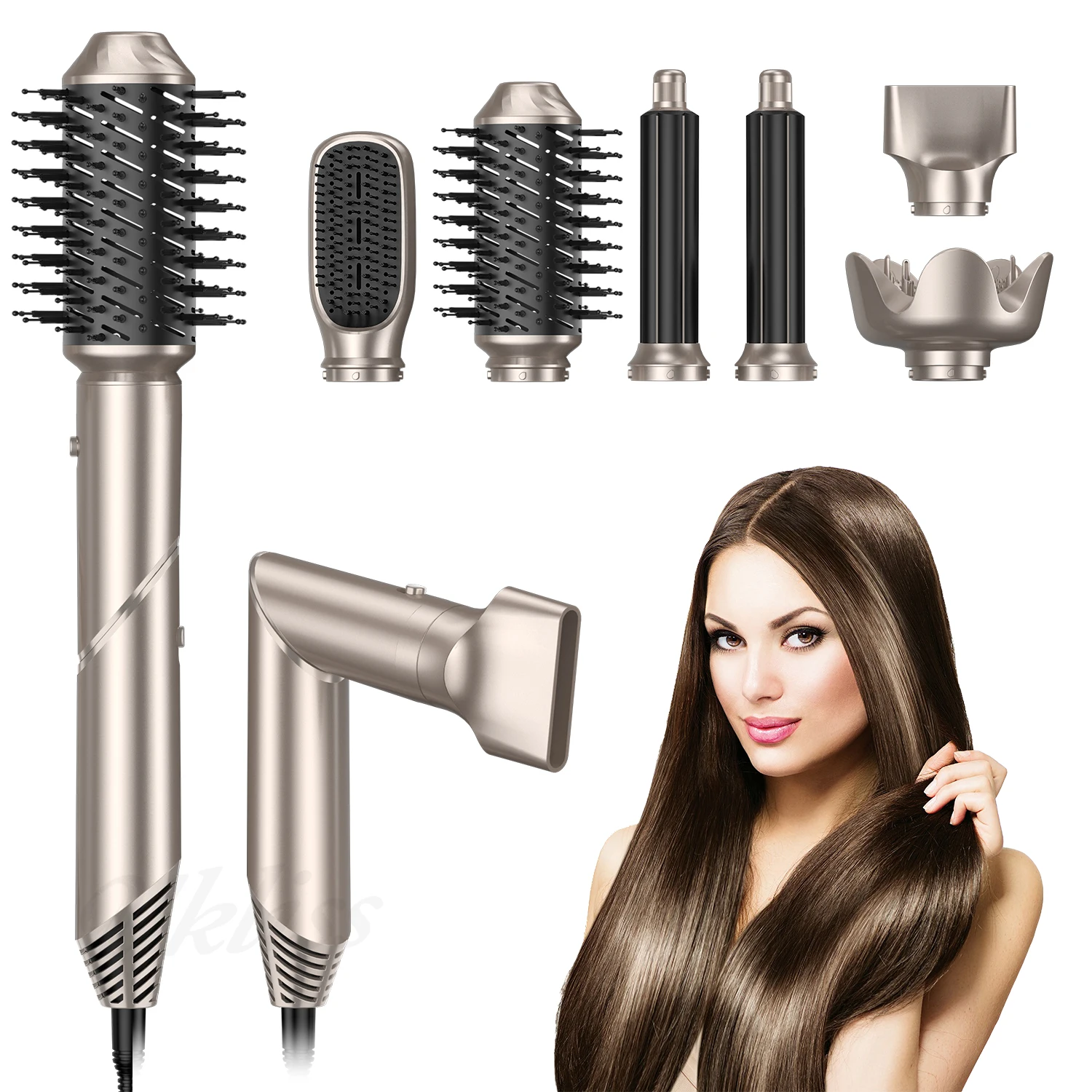 

6 in 1 Hair Dryer Brush Negative Ions Hair Blower Brush Salon Blow Dryer Air Curler Wand Ceramic Curling Iron Styler Folding