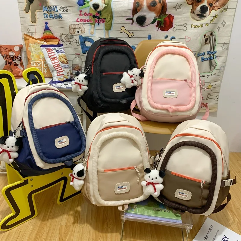 Schoolbag Student Backpack Color Contrast Minority Fashion Korean Version Large Capacity Versatile Backpack