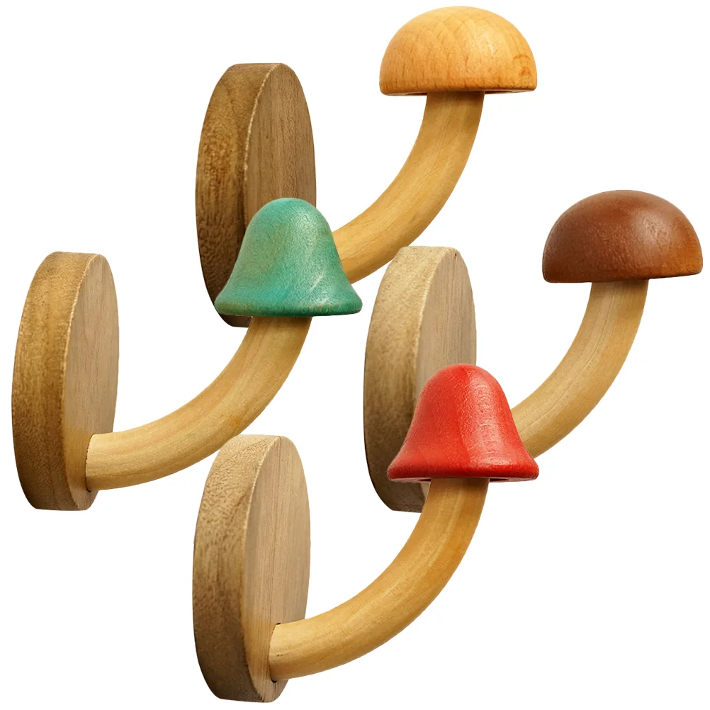 

4 Pcs Wooden Mushroom Coat Hook Bathroom Wall Hooks for Adhesive Hat Decorative