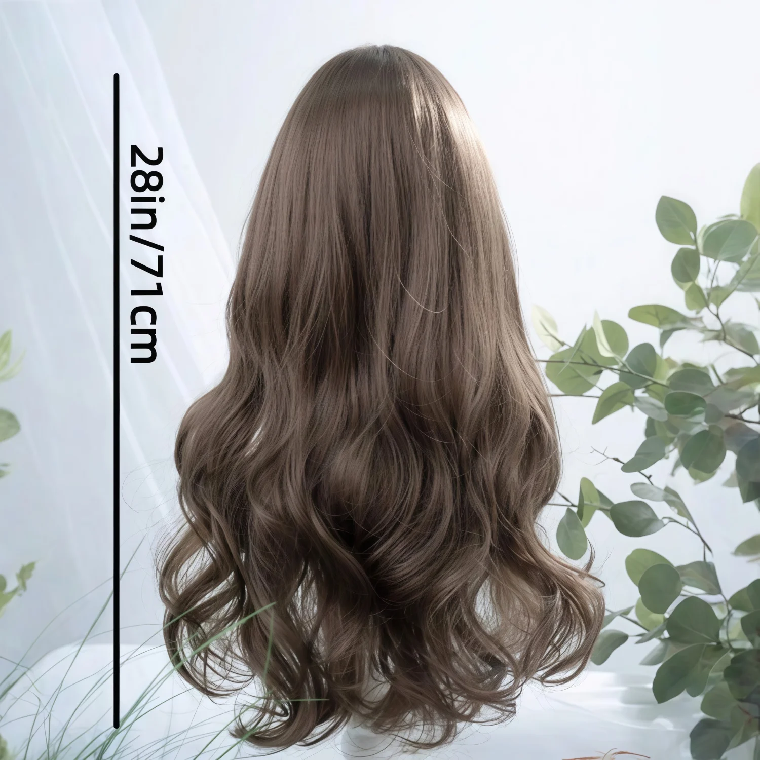 Synthetic Heat-Resistant Wig, Black-Brown Curly Hair with Bang Suitable for Daily Wear, Birthdays, Heat-Resistant Fiber - 2