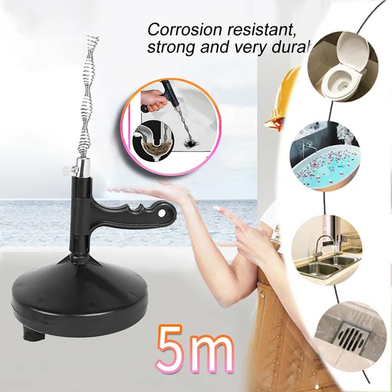 5m Spring Pipe Drain Cleaner Bathroom Dredging Tool Drain Cleaner