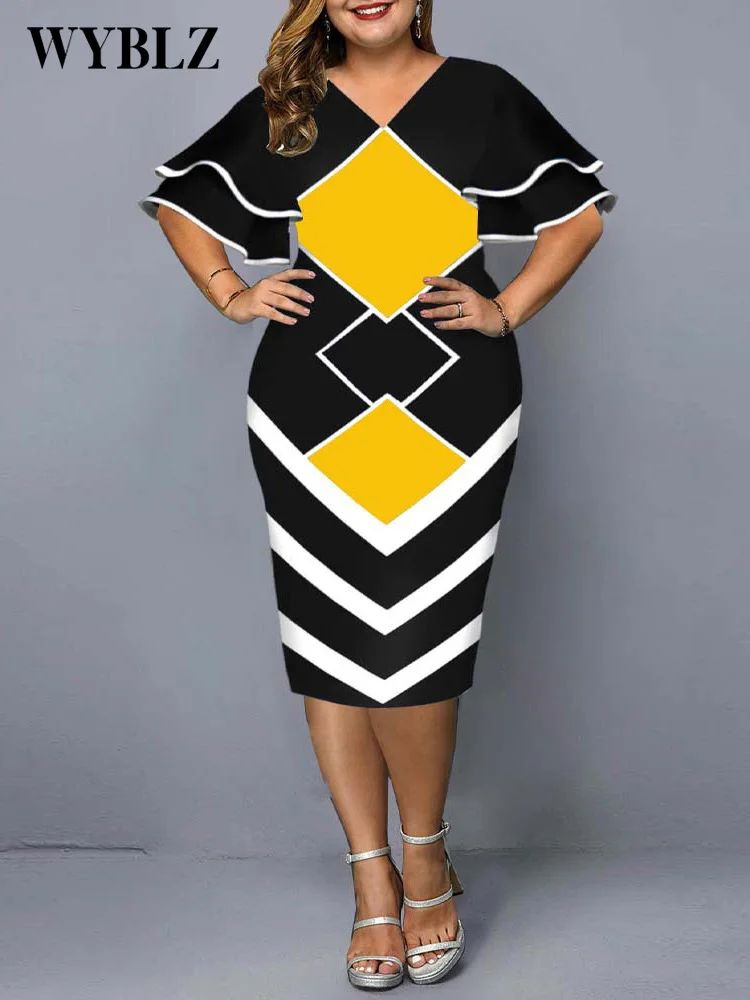 

Plus Size Dresses for Women 4xl 5x New Year 2022 Summer Flying Sleeve Fashion O-neck Dresses Office Lady Business Dress Vestidos