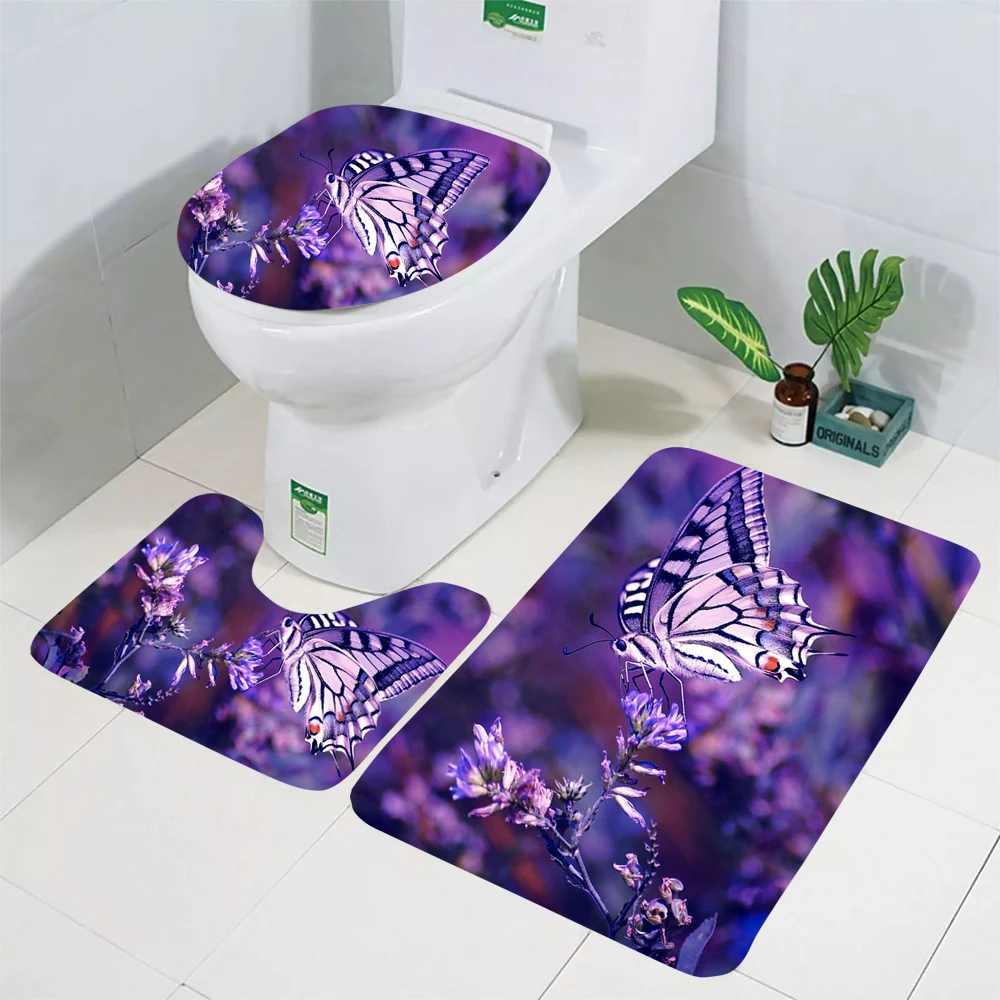 

CLOOCL Toilet Mat Set Pretty Floral Butterfly 3D Printed Floor Rugs Bath Mat Bathroom Shower Carpet Toilet Cushion Dropshipping