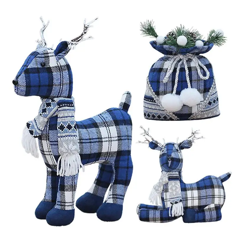 

Олень кукла лось украшения Рождество новая синяя ткань Лось кукла подарок упаковка окно атмосфера Рождественская елка украшение