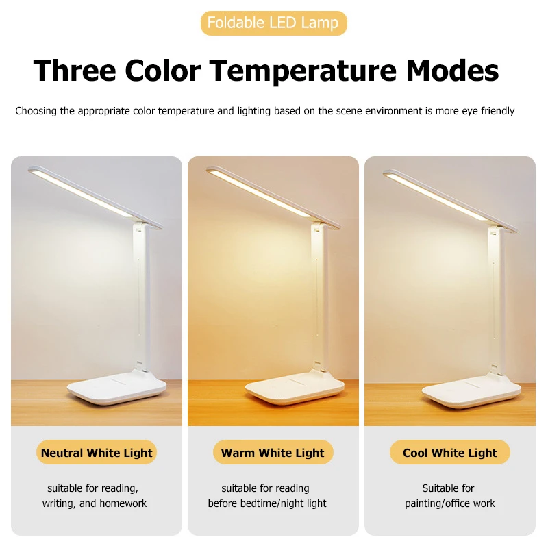 Foldable Desk Lamp - USB Rechargeable Eye Care Reading Light With Adjustable Brightness