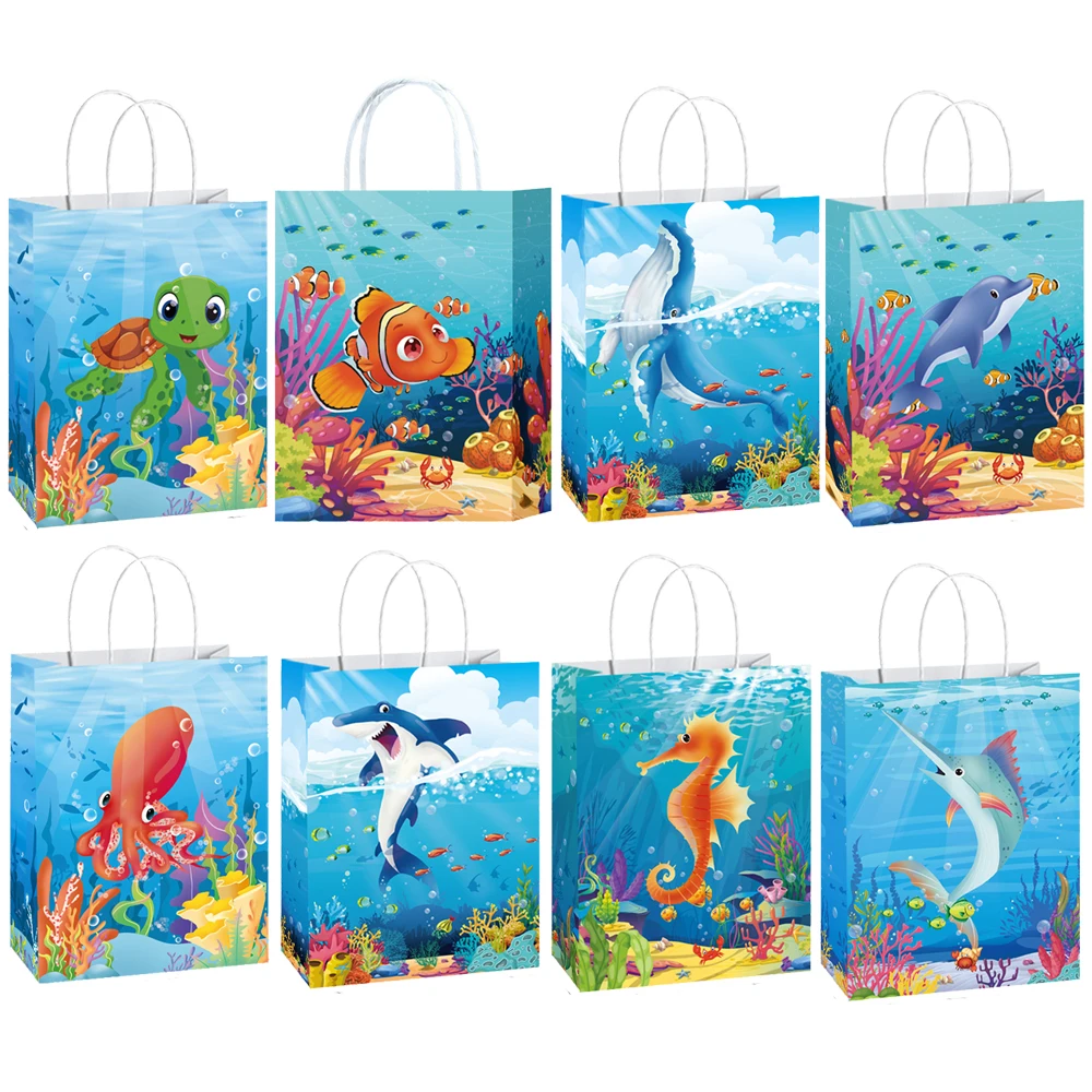 8/16/24/48 Stück Meerestiere Party Papier Geschenktüten Ozean Tiere Leckerli Taschen mit Griffen unter dem Meer Thema Geburtstag Party Dekor