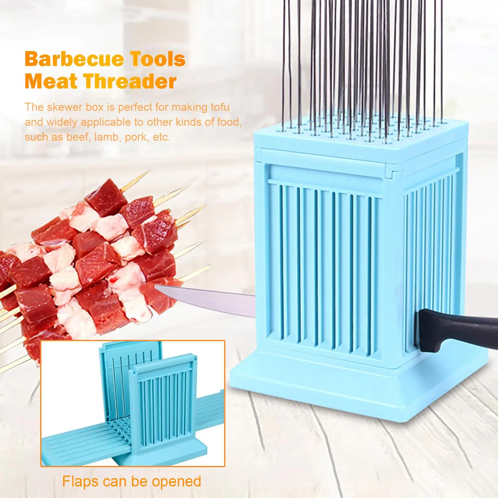 49 Holes Barbecue Stringer Box Detachable BBQ Skewer Maker Tool Multifunction Meat Skewer Maker Box for Beef Pork Meat