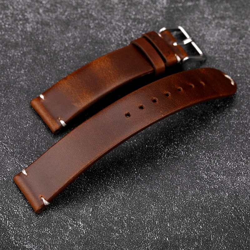Cowhide Leather Watchband 18mm 19mm 20mm 21mm 22mm Vintage Handmade Leather Watch Strap Men Replacement Thin Bracelet Strap Band