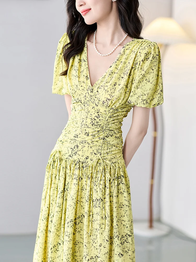 

French Long Skirt with Waistband to Show Slimming 2023 Summer New Style Elegant Long High Waisted Floral Dress