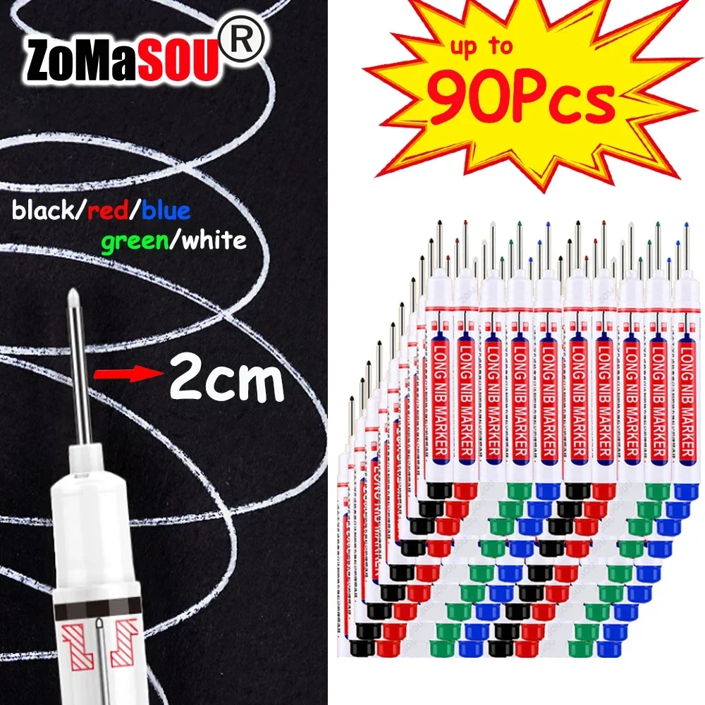 Woodworking Long Head Markers Pen 2-90Pcs 20mm Waterproof Deep Hole Metal Carpenter White/Red/Black/Blue/Green Ink