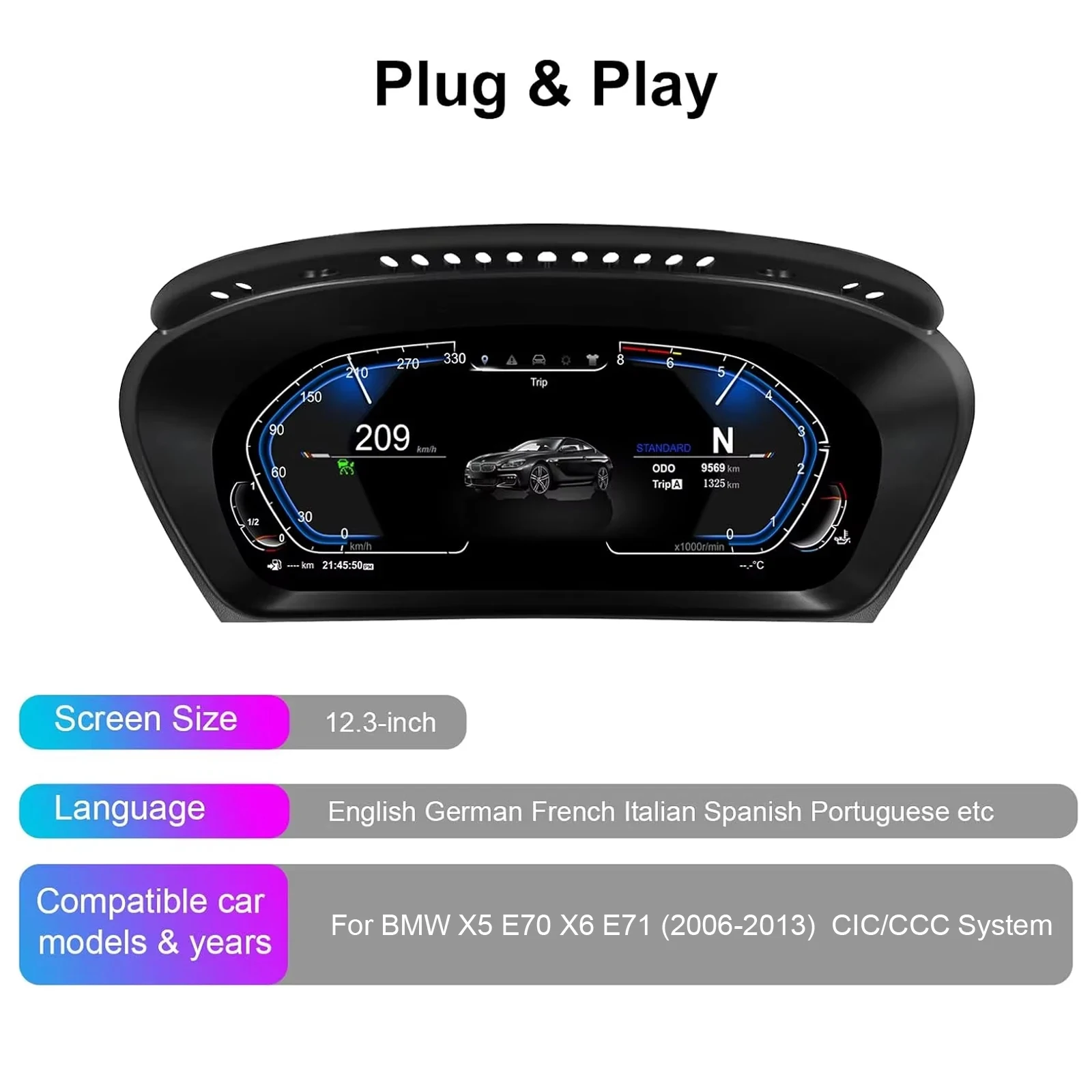 Digital Instrument Cluster Display For BMW X5 E70 X6 E71 2006-2013 Speedometer 1