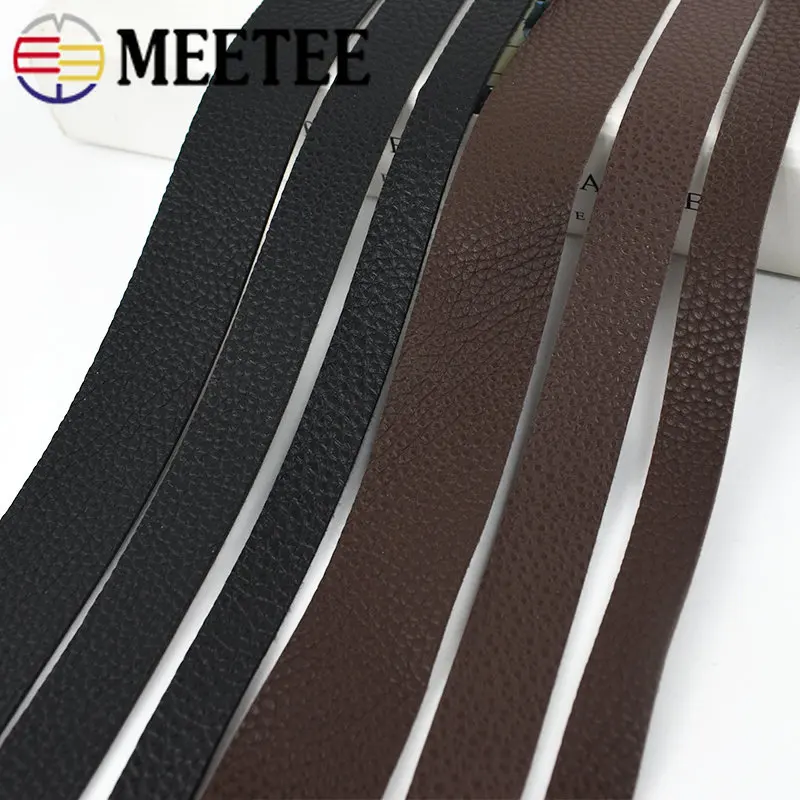 

4Meters Meetee 15mm/20mm/30mm Width Imitation Leather Litchi PU Rope Ribbon Cords DIY Bag Clothes Jewelry Material Cowhide Strip