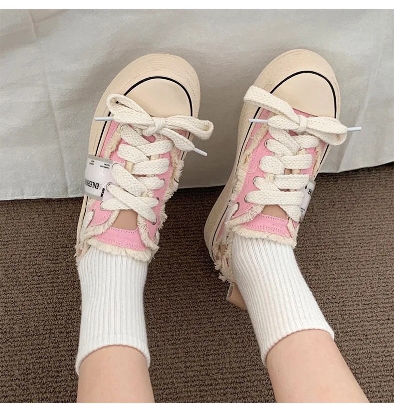 2024 new women casual canvas platform shoes girls spring new flashion vulcanize pink floral espadrilles tennis female sneakers