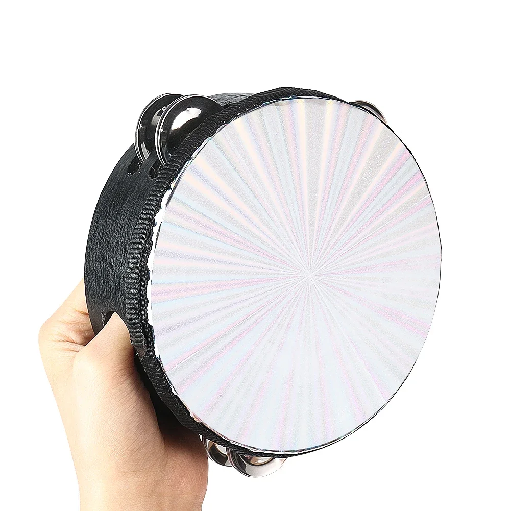6 Inch Tambourine Handbell Drum Double Row Jingle Percussion Instrument for Kid Adults Orff Music Party Church Choir Performance