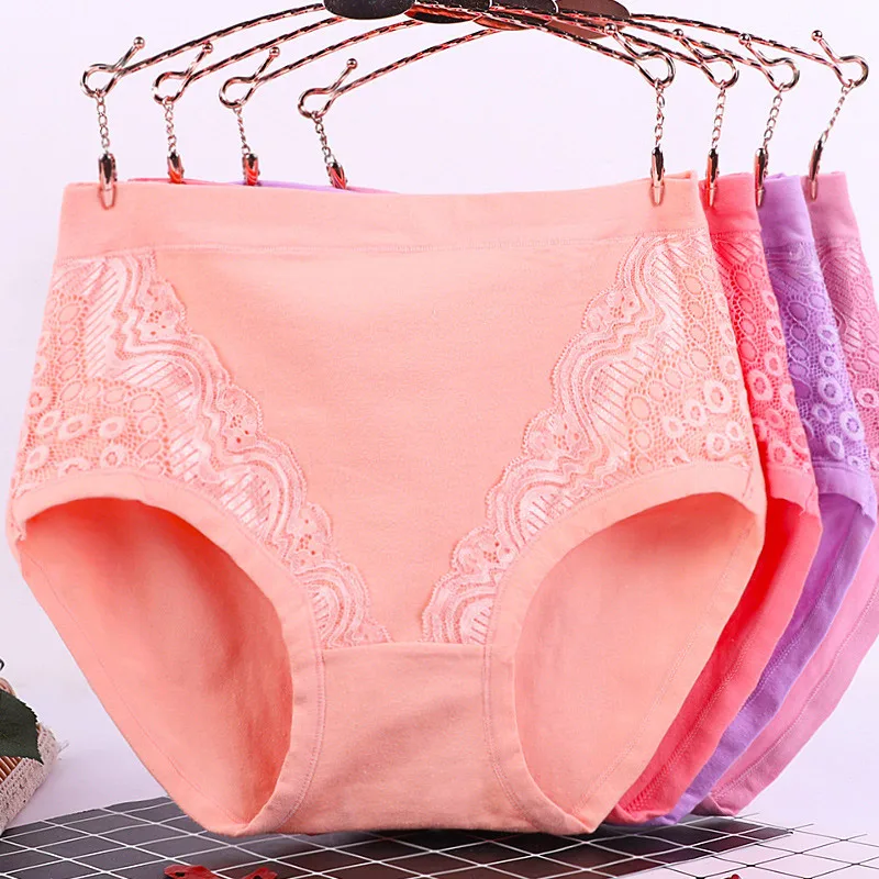 

Women High Waist Cotton Panties Comfortable Multi-Size XL-6XL Sexy Lace Solid Color Briefs Lady's Underwear Underpants Lingerie