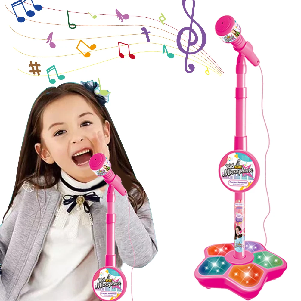 Kids Microphone with Stand Karaoke Mic Speaker with Lights Music Instrument Toys Singing Machine Birthday Gift for Girl Boy 2
