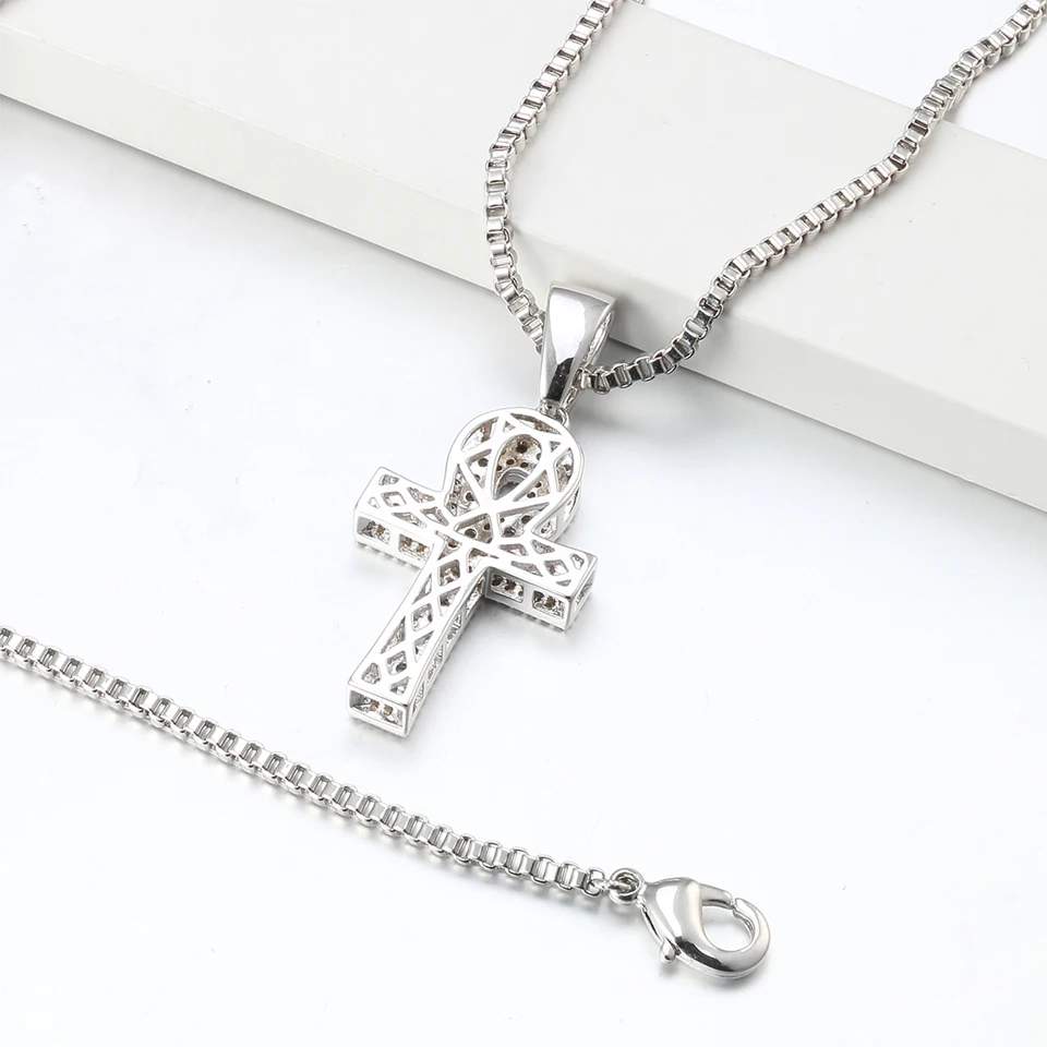 VANAXIN Ankh Necklace Cross Pendant  Egyptian Jewelry Hip Hop Style Iced Out Cubic Zircons Bling Rhinestone Egypt Small Chain Bo 4