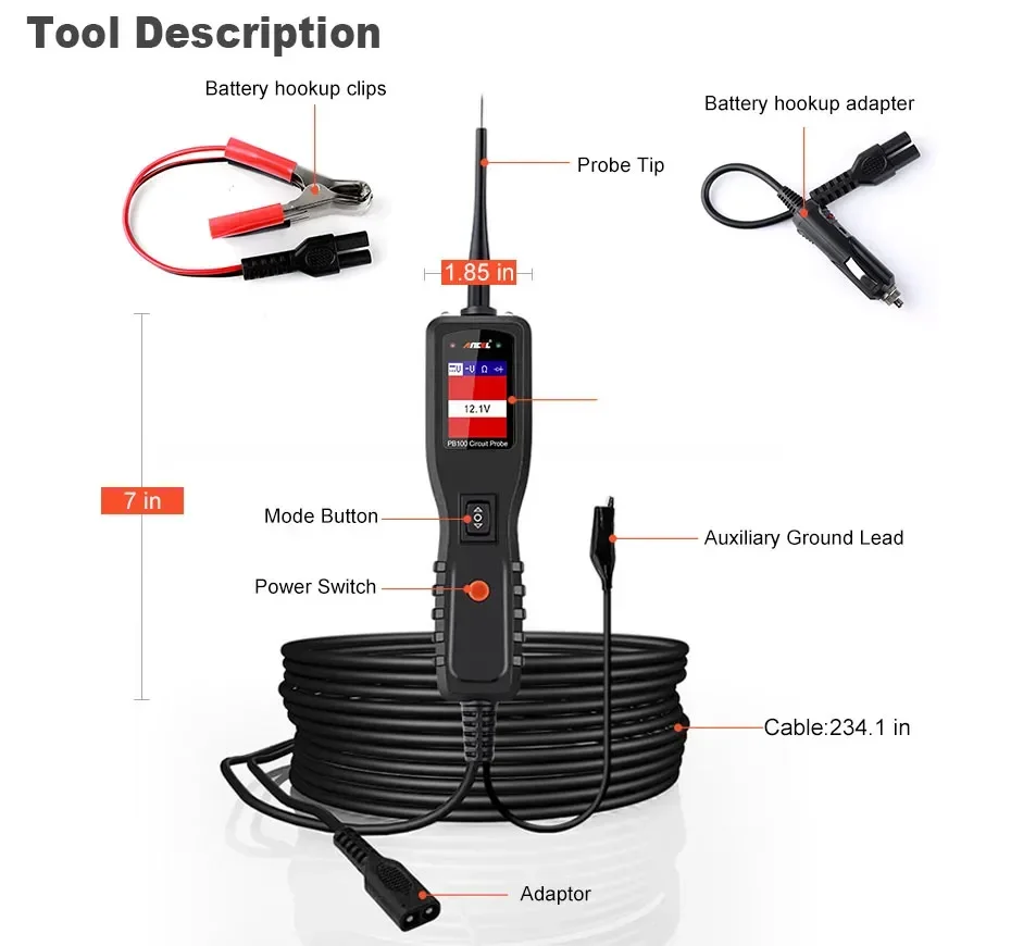 Ancel PB100 Automotive Circuit Tester Inspection Tools Power Circuit Probe Kit 12V 24V Electrical System Mechanical Works Tool images - 6