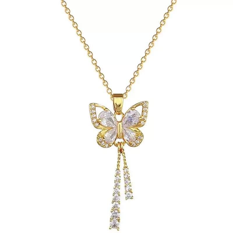 

Gold Cubic Zirconia Butterfly Pendant Necklace Women's Crystal Chain
