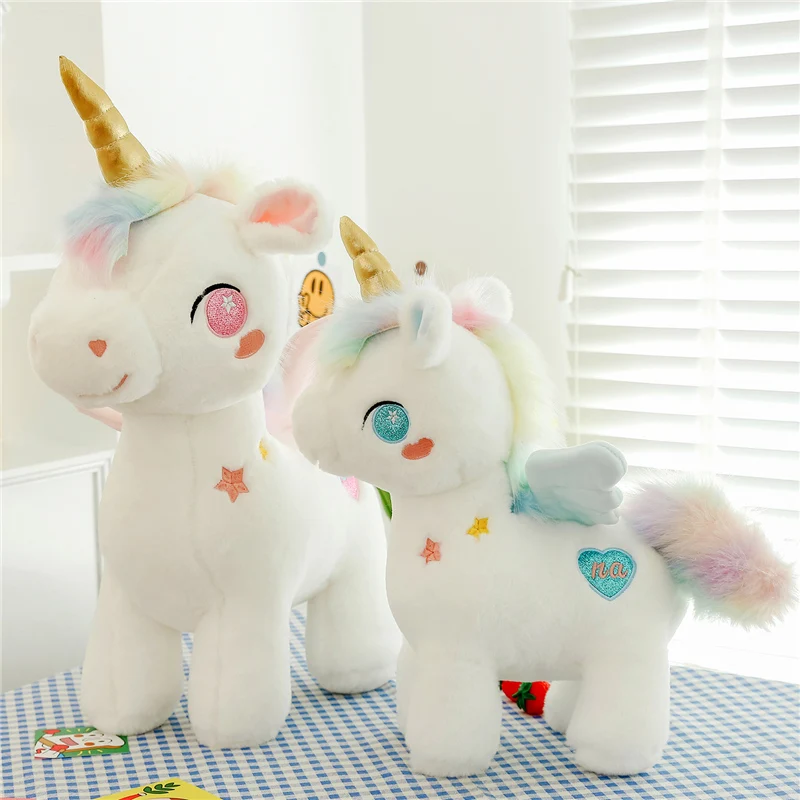 

25/40/55cm Cute Dream Unicorn Peluche Toys Kawaii Unicorn with Wing Dolls Lovely Horse Stuffed Soft Animal Pillow for Girls