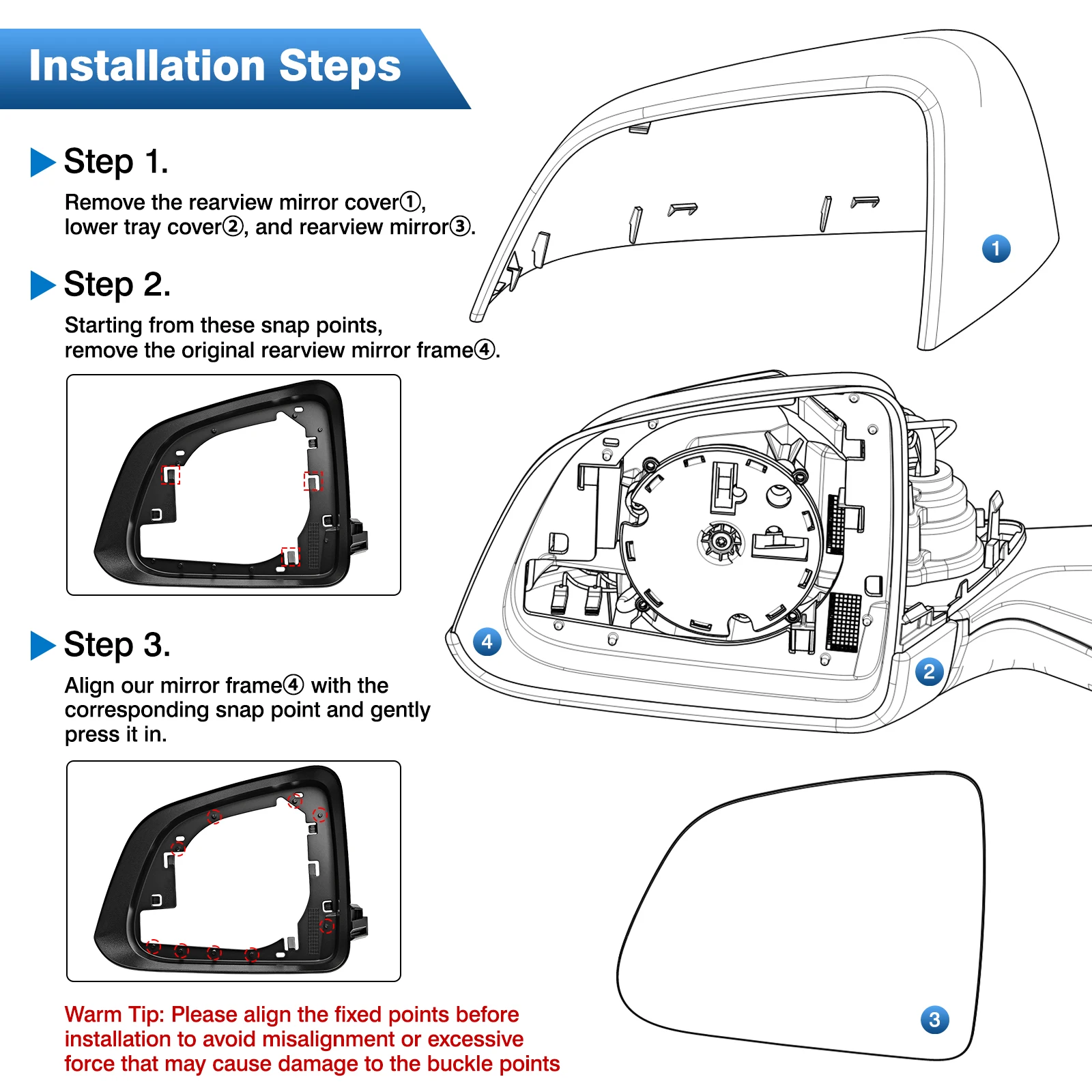 Dikiz aynası muhafaza çerçevesi sol/sağ Tesla Model Y 2020 2021