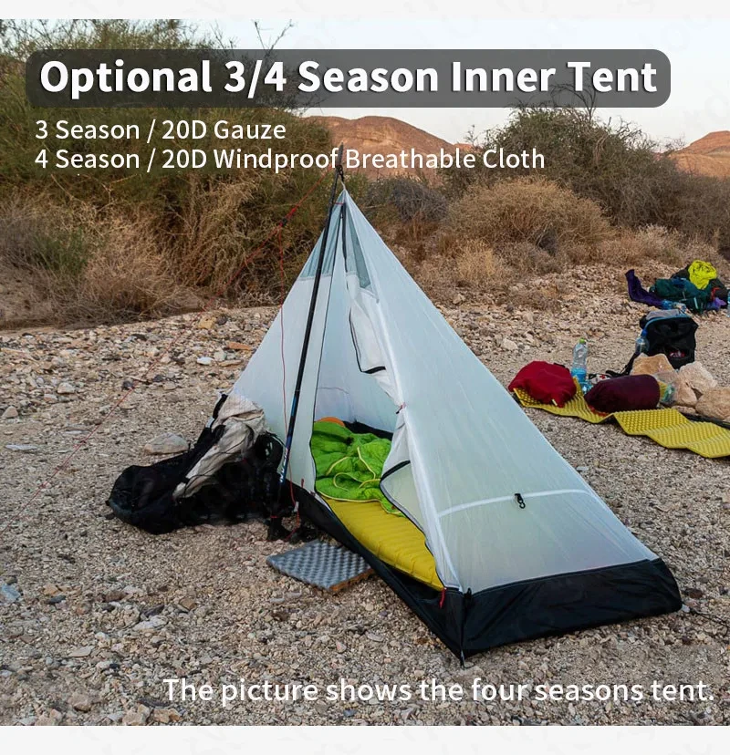 3F UL GEAR LANSHAN1 Ultraleichtes Einzelzelt für Camping, Outdoor und Wandern, 15D Nylon, 3/4-Jahreszeiten-Zelt, Wasserdicht – Detail 9