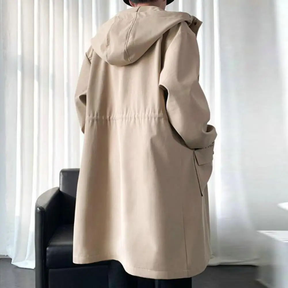 Long Trench Coat Jacket Men Cotton Autumn Spring Black Hip Hop Japanese Coats Streetwear Men's Hooded Army Green Casual Jackets