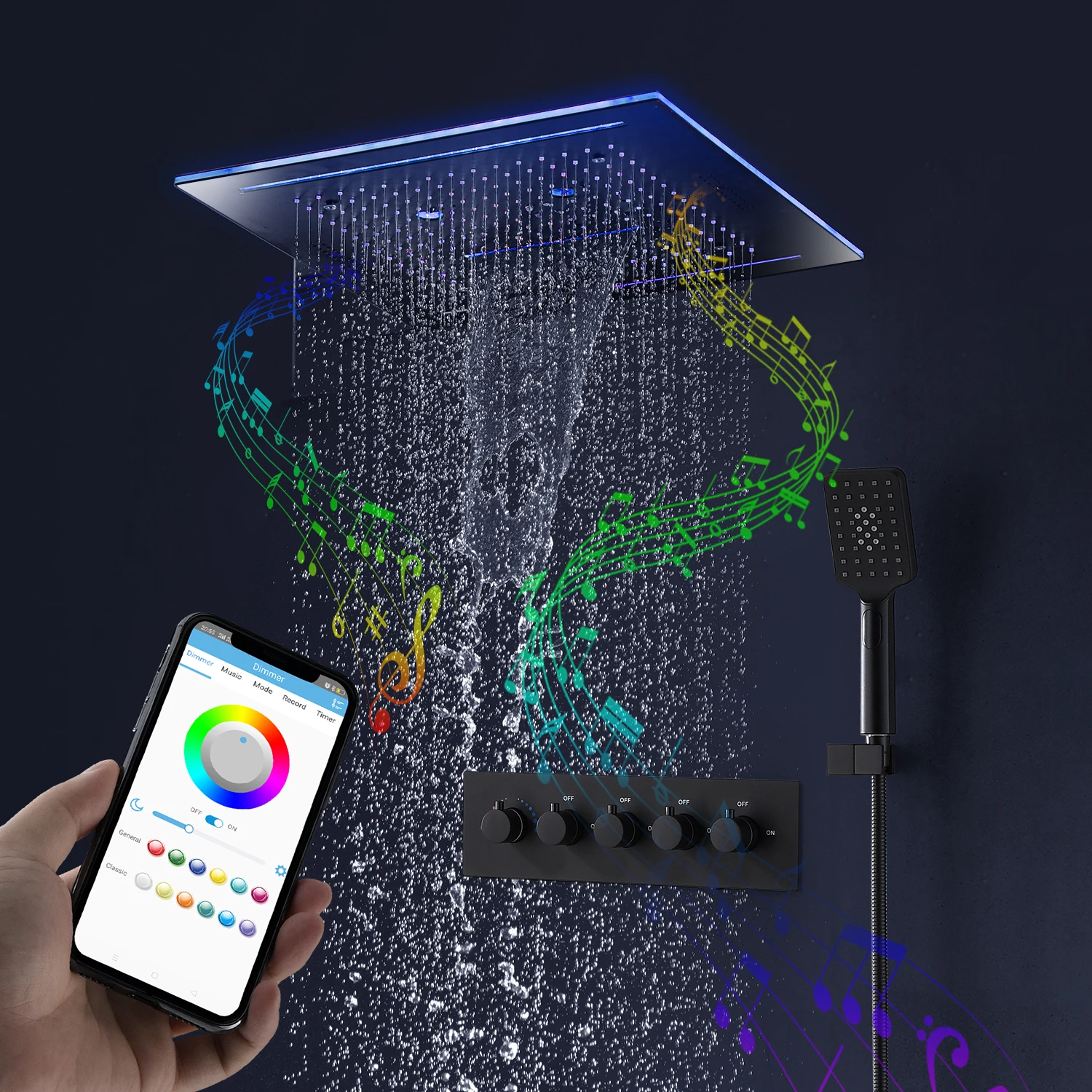 16 Inches High Quality Remote Colorful LED Music Shower Head Faucet Set