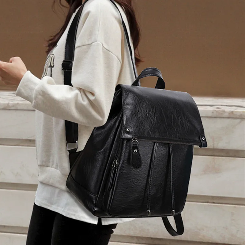 Vintage leather women's backpack fashiona elegant school bag for girls large capacity outdoor Feminina travel backpack