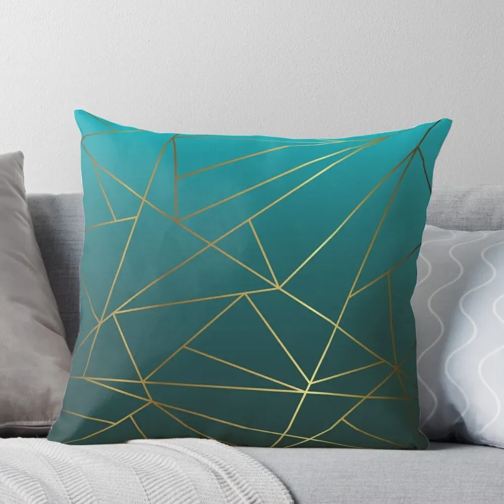 

Teal Ombre and Metallic Gold Geometric Design Throw Pillow Pillowcase Bed pillowcases Cushion Cover Set Ornamental Pillow