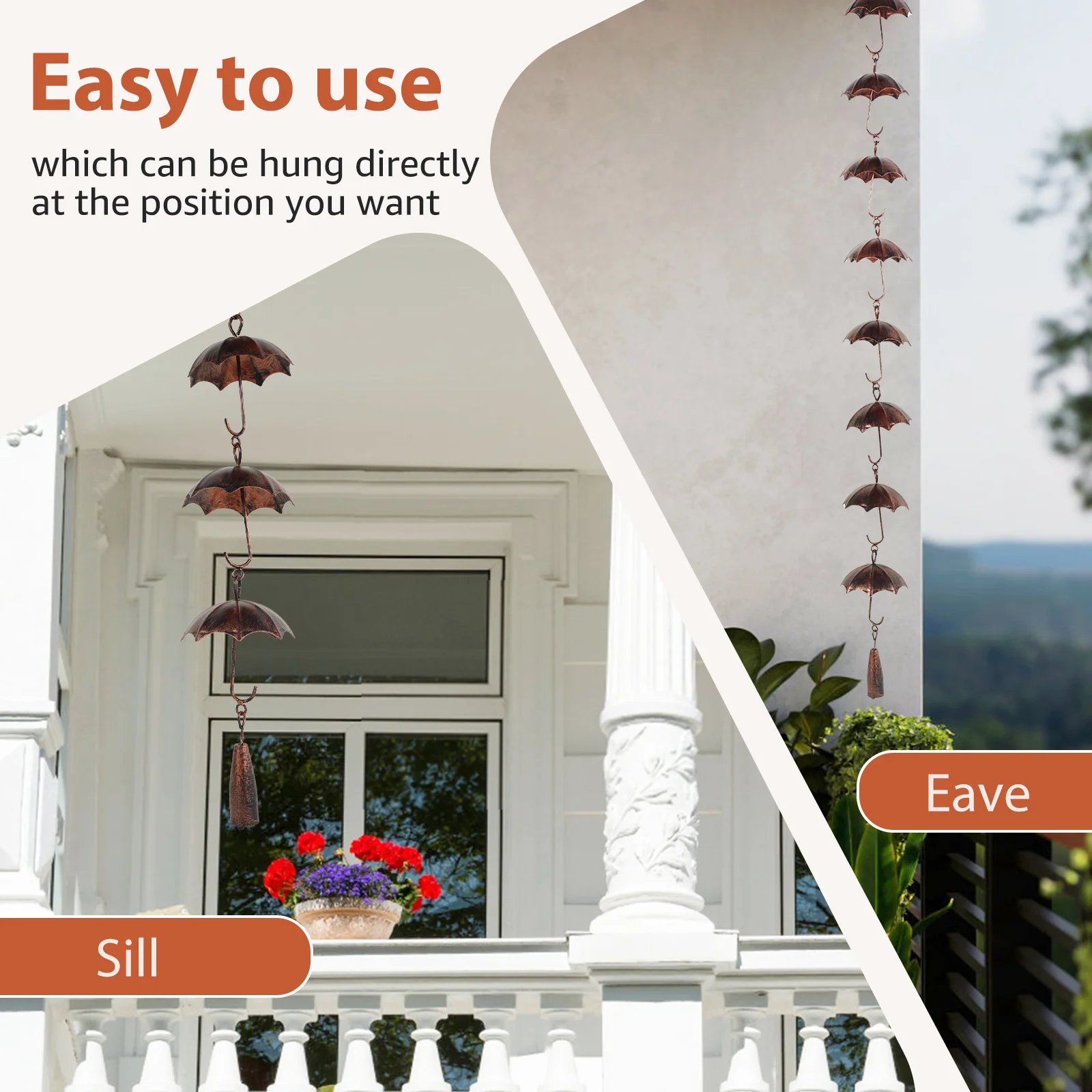 Vintage Pinecone/Umbrella Metal Rain Chain 5