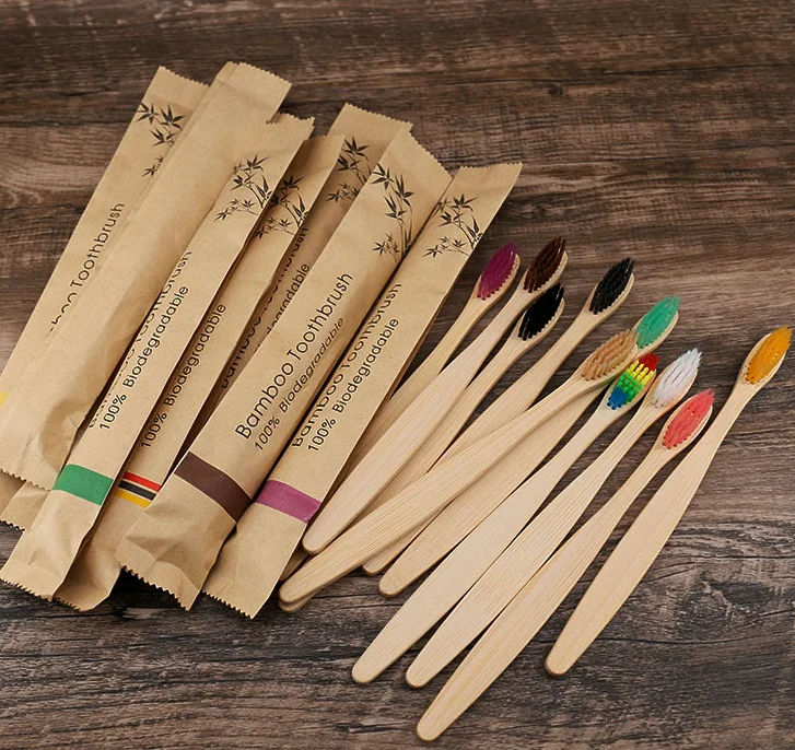 Soft bristled bamboo handle toothbrush travel set