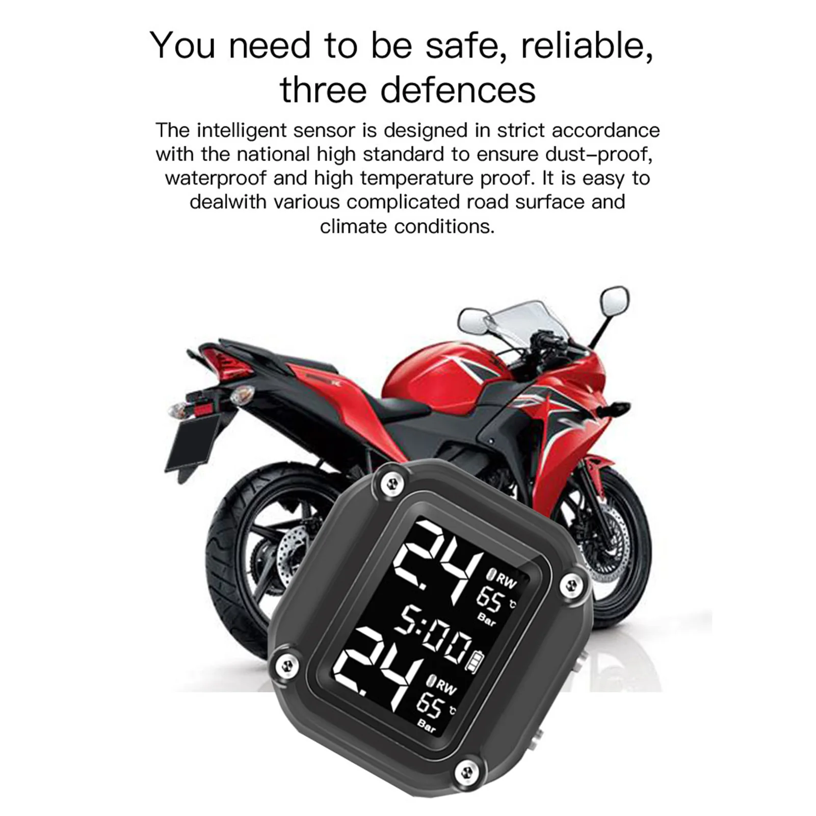 Motorcycle Wireless Tire Pressure Monitoring System USB Charging TPMS for Motorcycle with 2 External Sensors Digital LCD Display