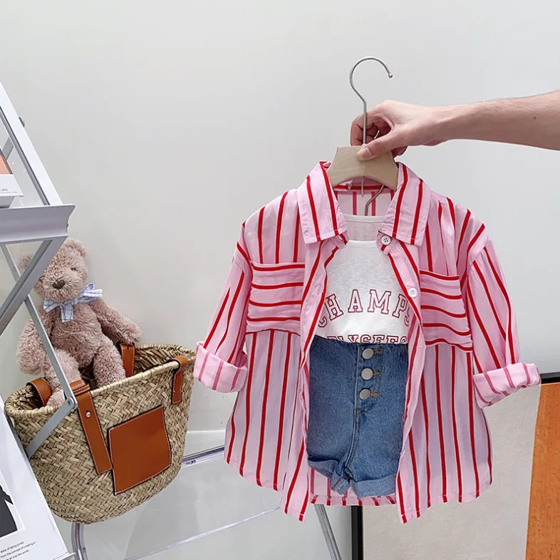 Girls Clothing Sets Baby Kids Clothes Suit Children Short Sleeve Striped T-Shirt +Pants