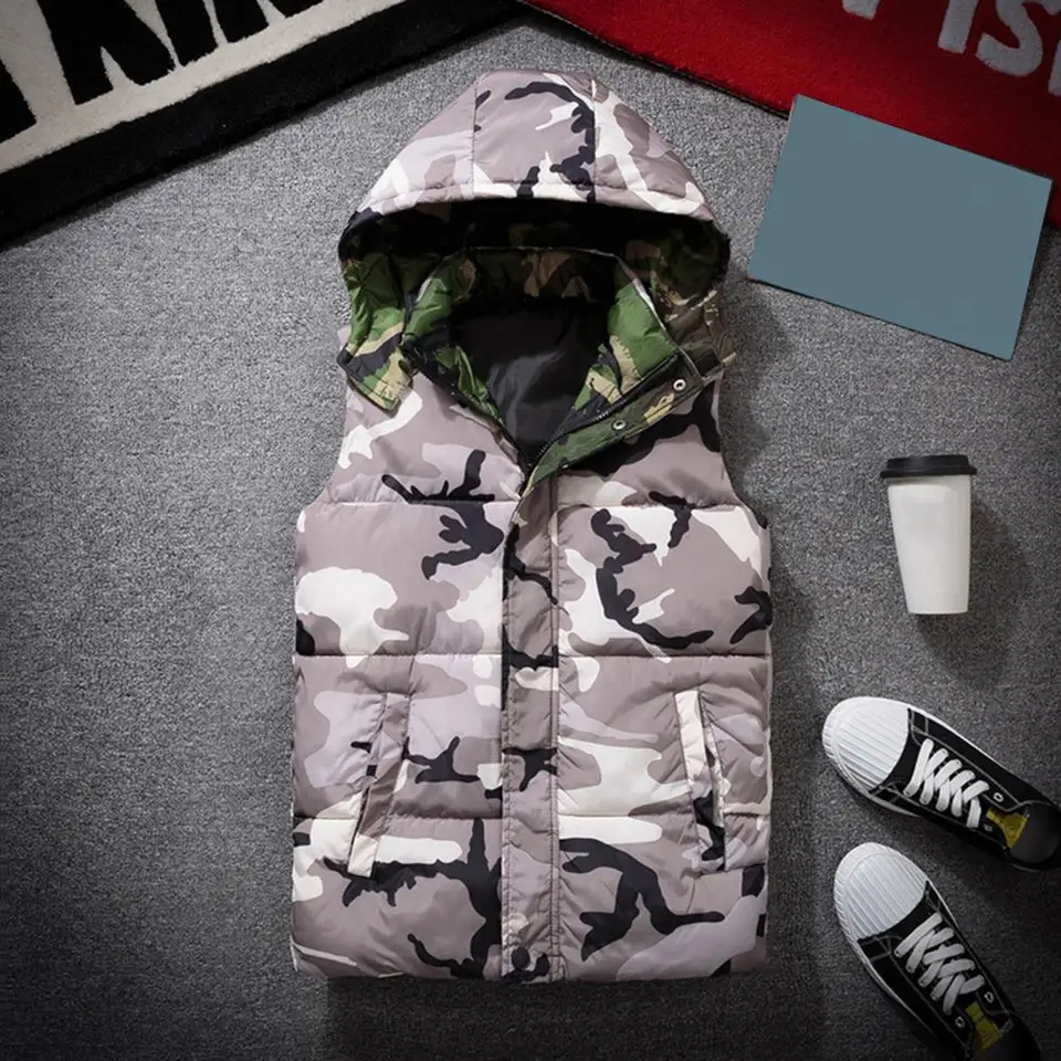 Winter Men Waistcoat Camouflage Thickened Cotton Padded Windproof