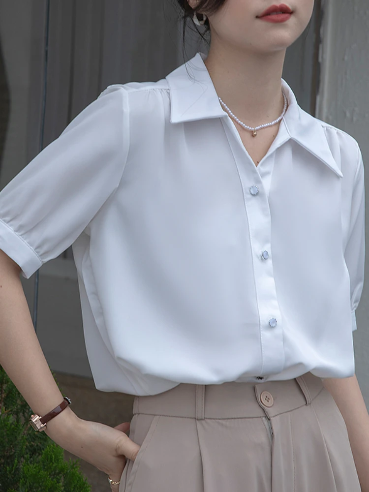 Button Up Shirt Puff Sleeve Top Long Sleeve Autumn Blouse V Neck Blouse  Women White Korean Vintage Shirts 2022 Fashion Clothes