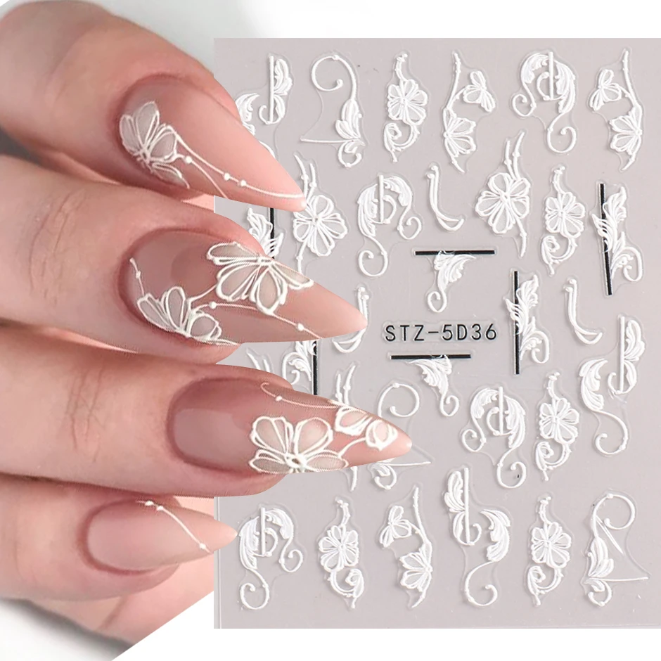 5d Elegant Lace Nail Art Design Wedding Bridal Stickers Embossed Floral  French Decals Charms Sliders Manicure Decor Sastz-5d36 - Stickers & Decals  - AliExpress