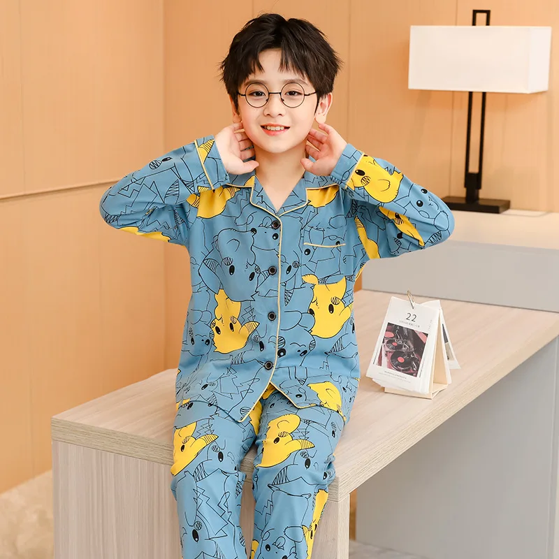 

New Pokemon Children's Pajamas Set Anime Pikachu Boys Cotton Pajamas Cartoon Spring and Autumn Children's Home Clothes Gifts