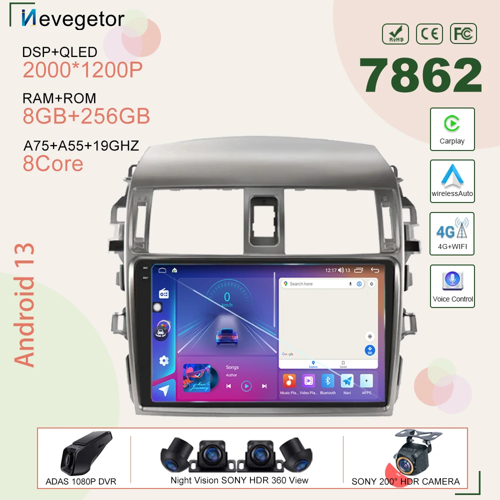

Android 13 Car Head Unit For Toyota Corolla 10 E140 E150 2006-2013 Auto Multimedia Player GPS Navigation CPU Screen 5G Wifi 7862