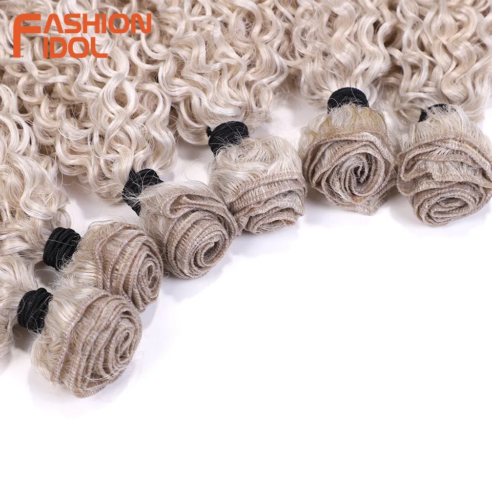 Hair extensions FASHION IDOL Afro Kinky Curly Hair 20-24 inches 6PCS Synthetic Hair Bundles Ombre Blonde High Temperature Fiber Extensions