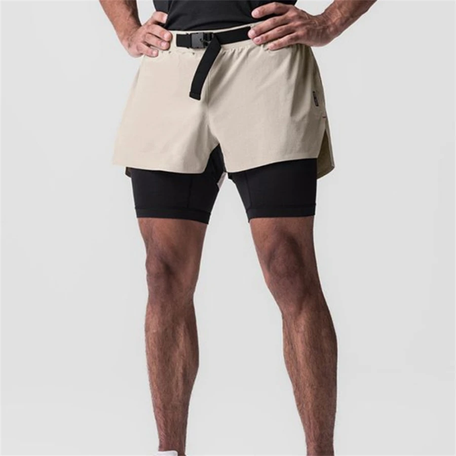 

NEW 2 IN 1 Sport Running Casual Breathable Shorts Men Double-deck Jogging Quick Dry GYM Shorts Fitness Workout Men Shorts