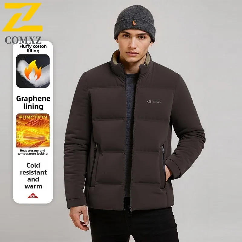 ​Men Thermal Cotton Jacke Winter Fashion Windproof Waterproof Solid Color American Style Casual Parka Multi-Pocket Outdoor Coat​