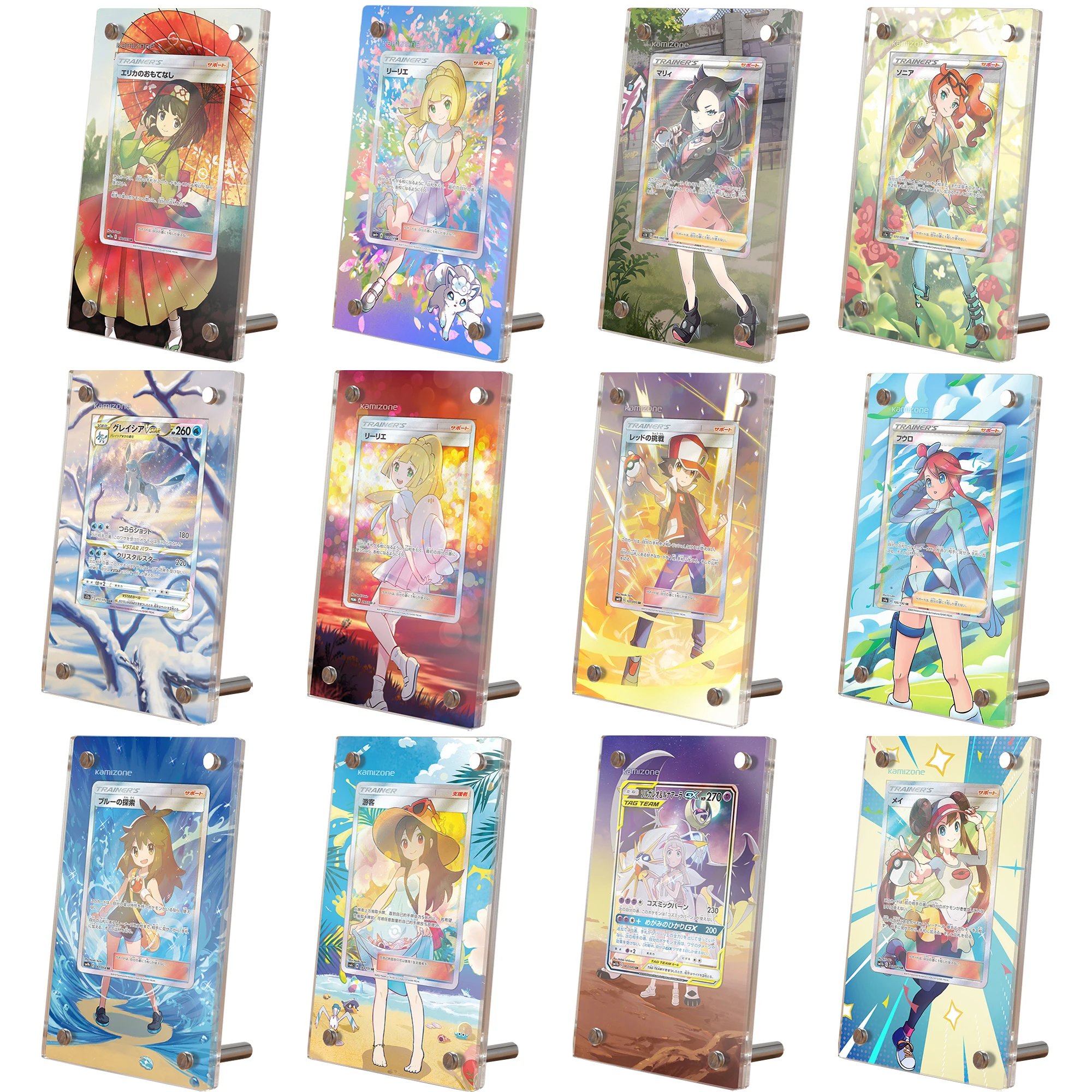 

24 Models PTCG Card Display Stand Lillie Marnie Rosa Erika Traine Acrylic Card Brick Photo Frame Gift Toy Not Include Cards
