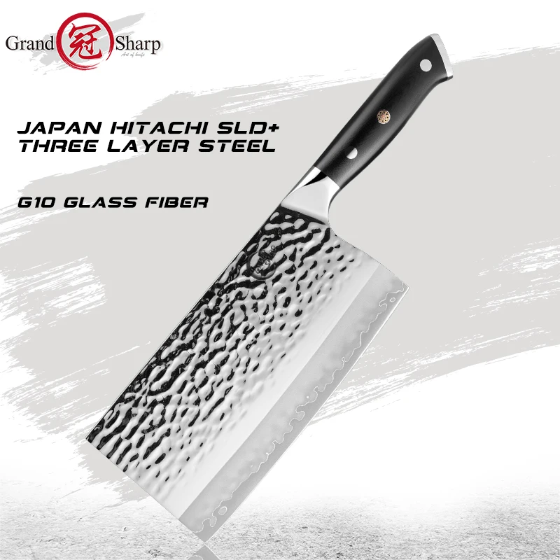 

Нож-Кливер Grandsharp 7,5 дюймов, профессиональный японский Hitachi SLD + трехслойные Стальные Кухонные ножи с ручкой из стекловолокна G10