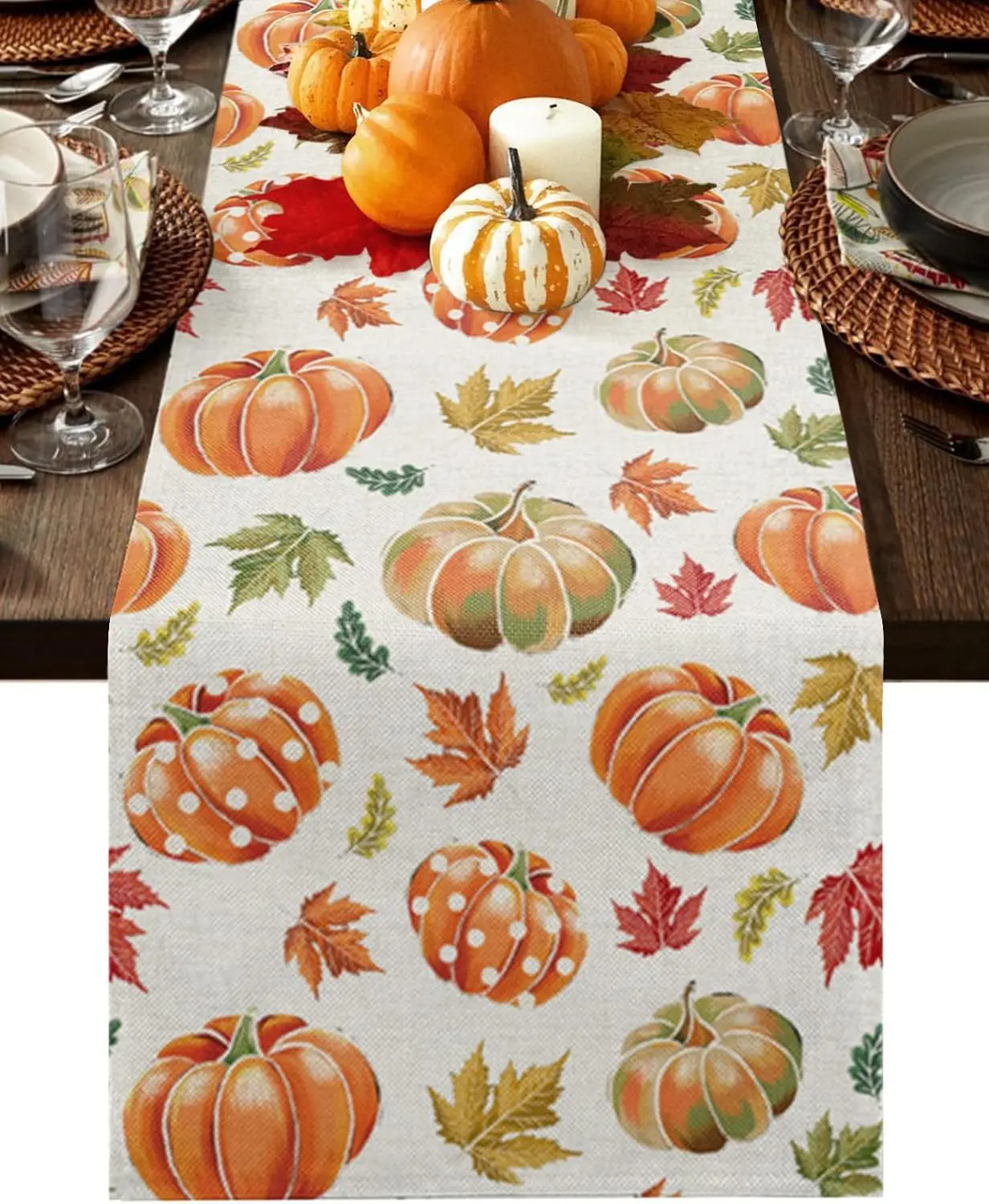 

Льняная скатерть для праздника, декоративная подставка для стола с изображением кленовых листьев, осень благодарения