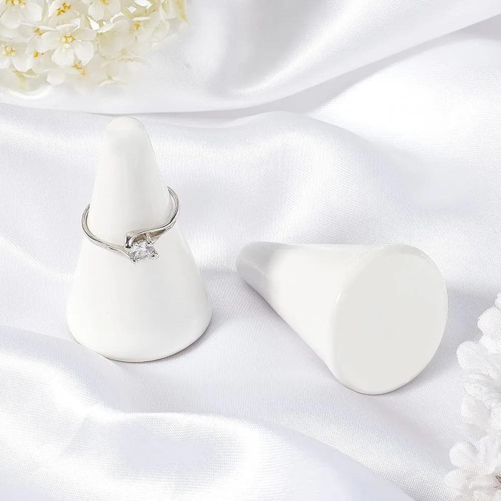 4Pcs Porcelain Ring Holder Tower White Ceramic Cone Shape Display Porcelain Ring Setting for Jewelry Wedding (1"x2"/3x5cm)