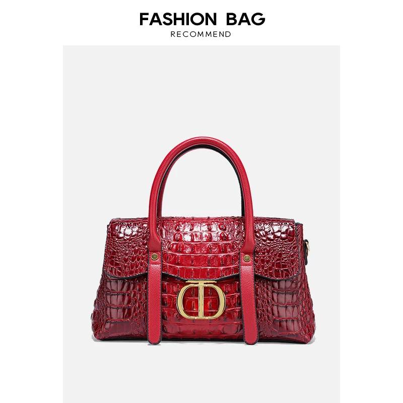 

Genuine leather crocodile pattern women's bag, fashionable and versatile handbag, new retro one shoulder crossbody bag